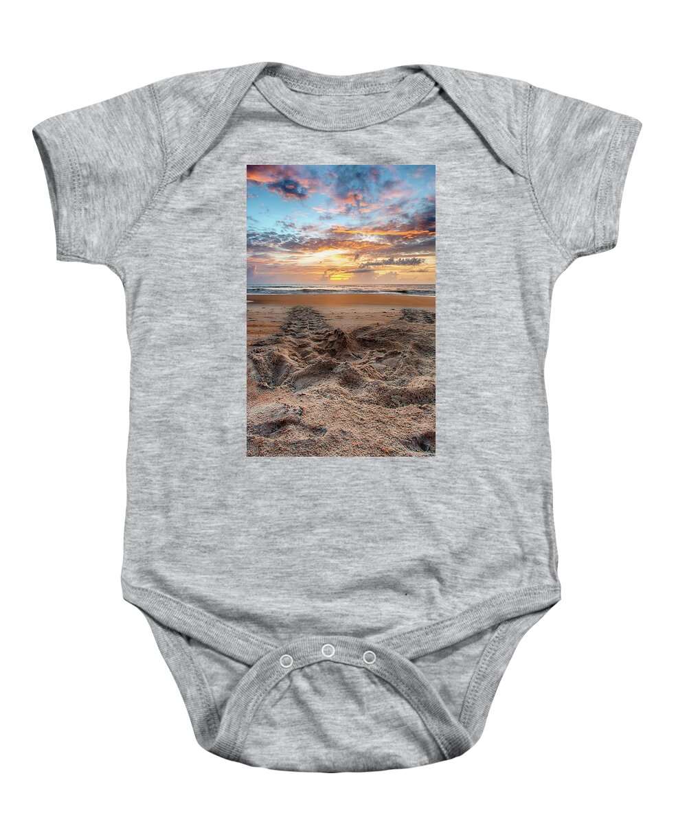 Turtle Baby Onesie featuring the photograph Sea Turtle Trails by Dillon Kalkhurst