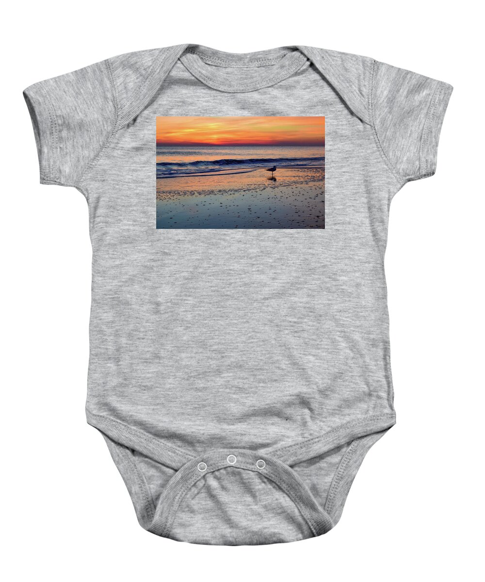 Beach Baby Onesie featuring the photograph Seagull at Sunrise by Nicole Lloyd