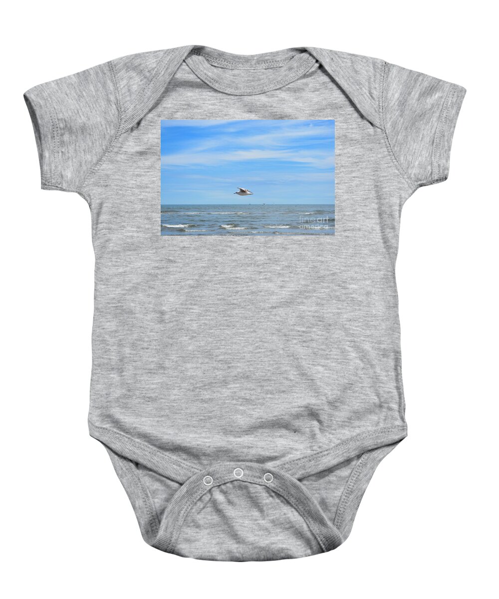 Seagull Baby Onesie featuring the photograph Seagull in Flight by Dani McEvoy