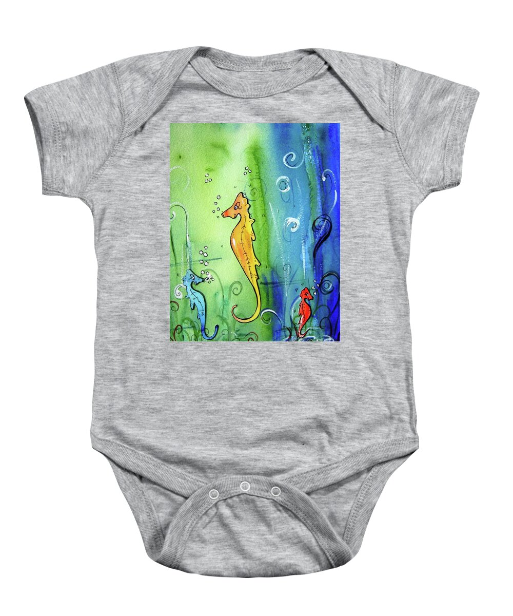 Seahorse Baby Onesie featuring the painting Seahorse family by Mary Cahalan Lee - aka PIXI
