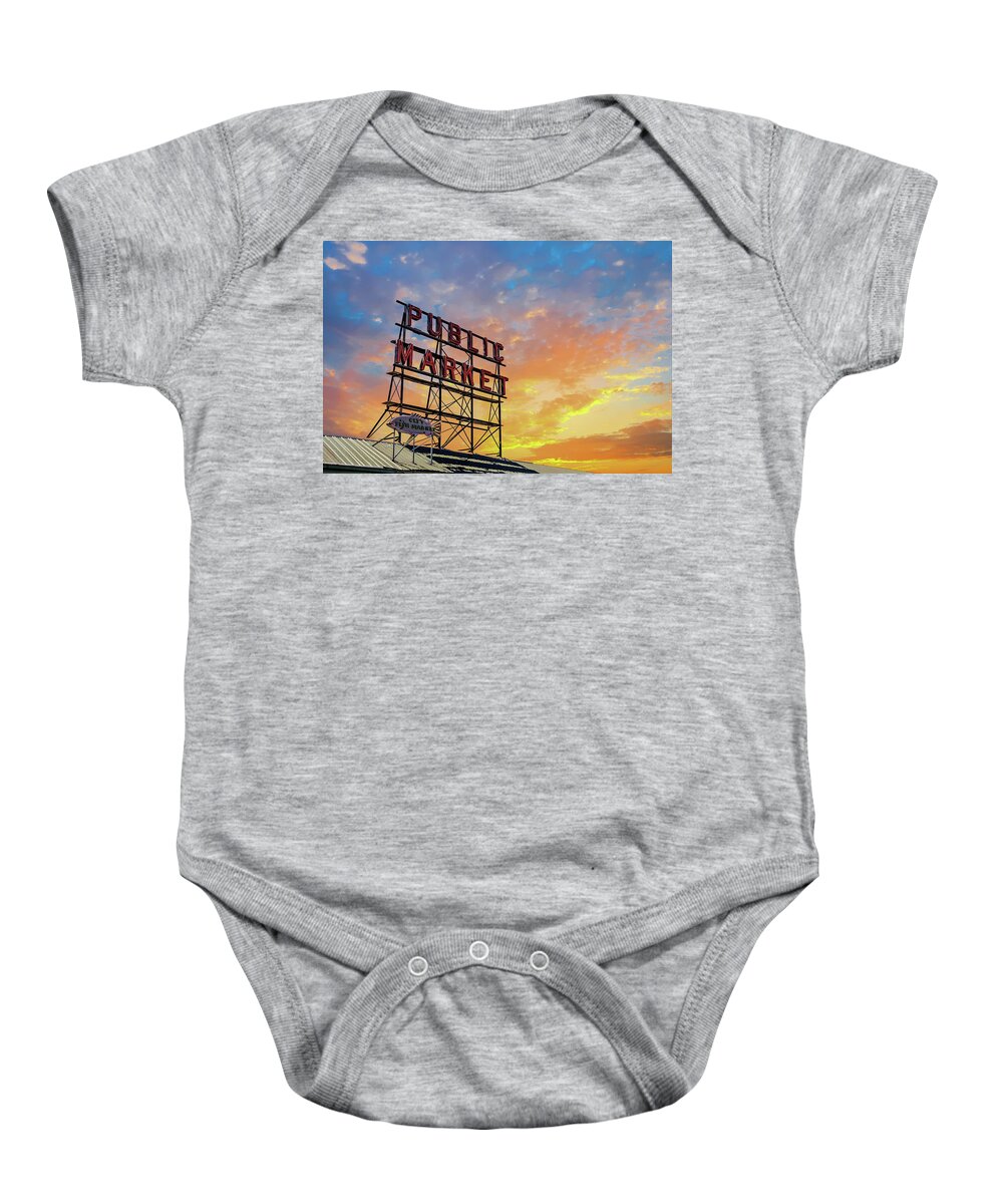 Icon Baby Onesie featuring the photograph Seattle Public Market by Darryl Brooks