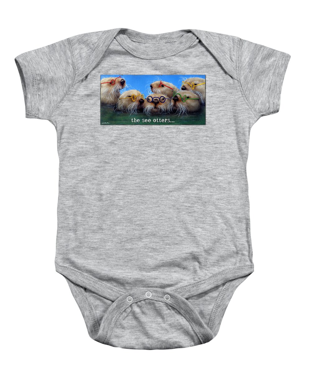 Will Bullas Baby Onesie featuring the painting See Otters... by Will Bullas