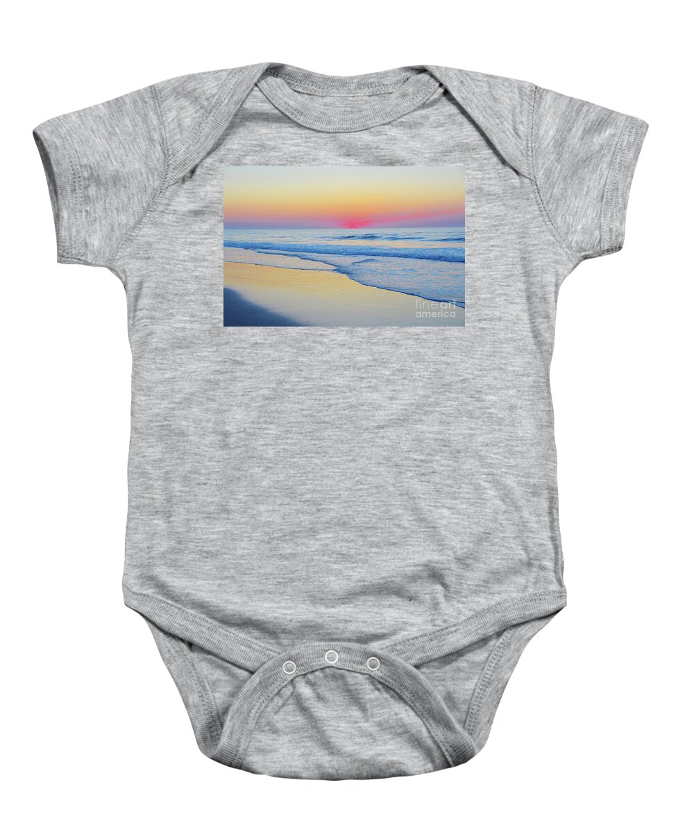 Robyn King Baby Onesie featuring the photograph Serenity Beach Sunrise by Robyn King