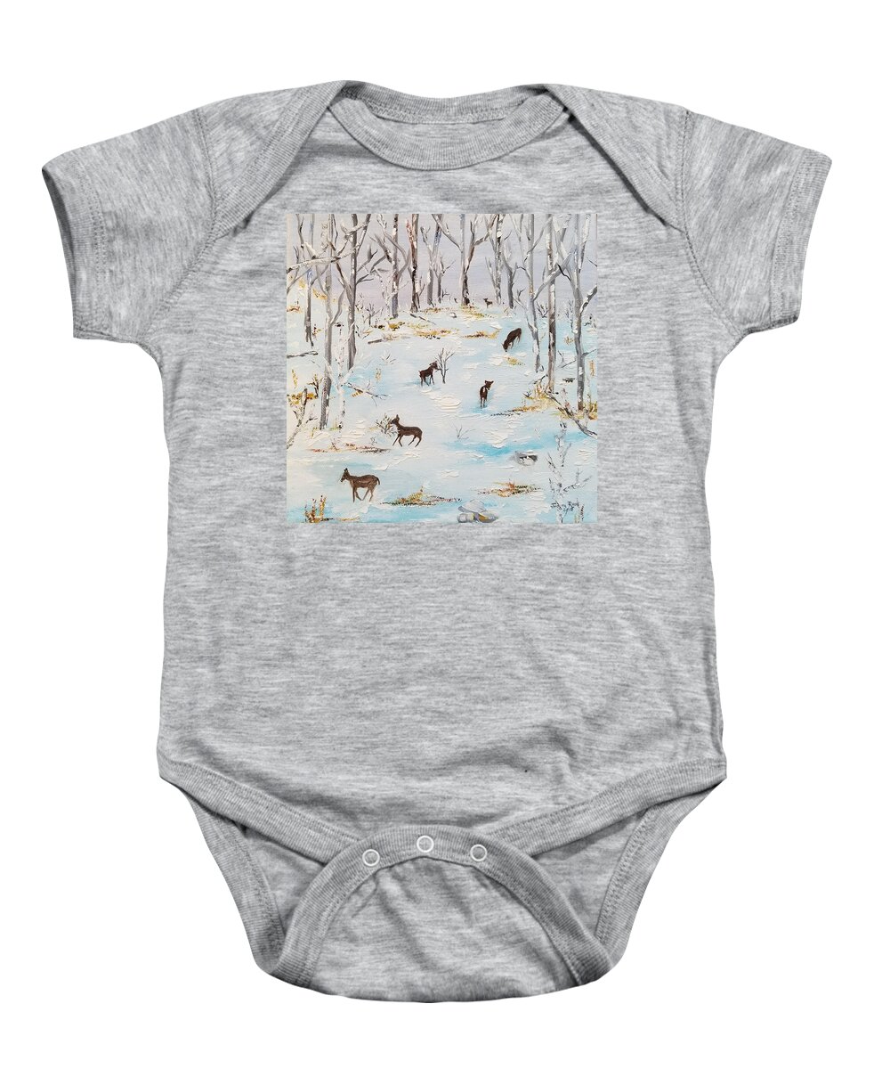 Deer Baby Onesie featuring the painting Seven Whitetail by Judith Rhue
