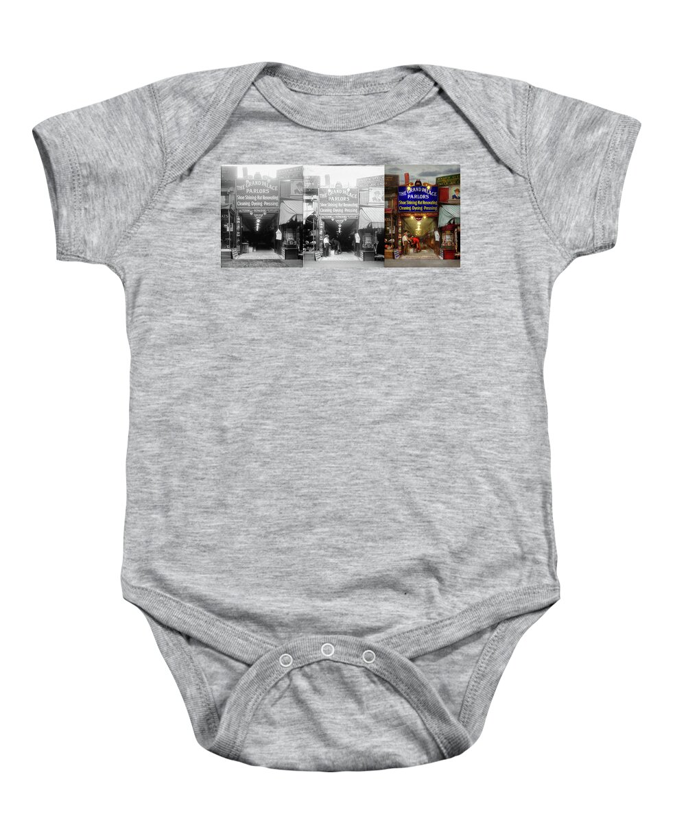 Color Baby Onesie featuring the photograph Shoeshine - The Grand Palace Parlors 1922 - Side by Side by Mike Savad