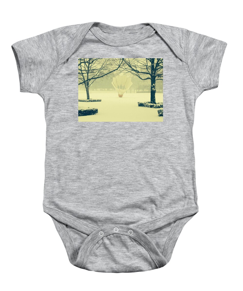 Nelson-atkins Baby Onesie featuring the photograph Shuttlecock in the Snow by Michael Oceanofwisdom Bidwell