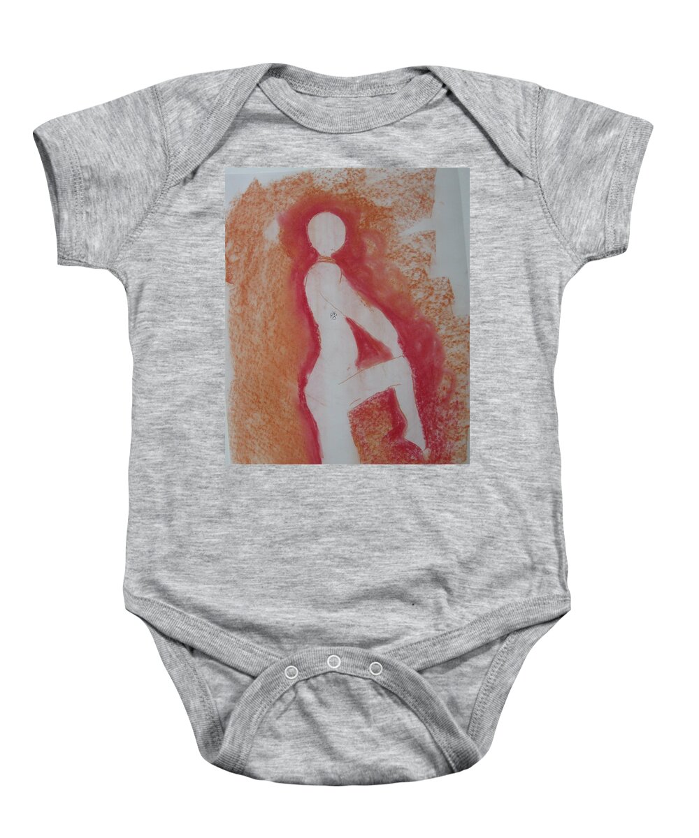 Red Baby Onesie featuring the drawing Silhouetted Figure by AJ Brown