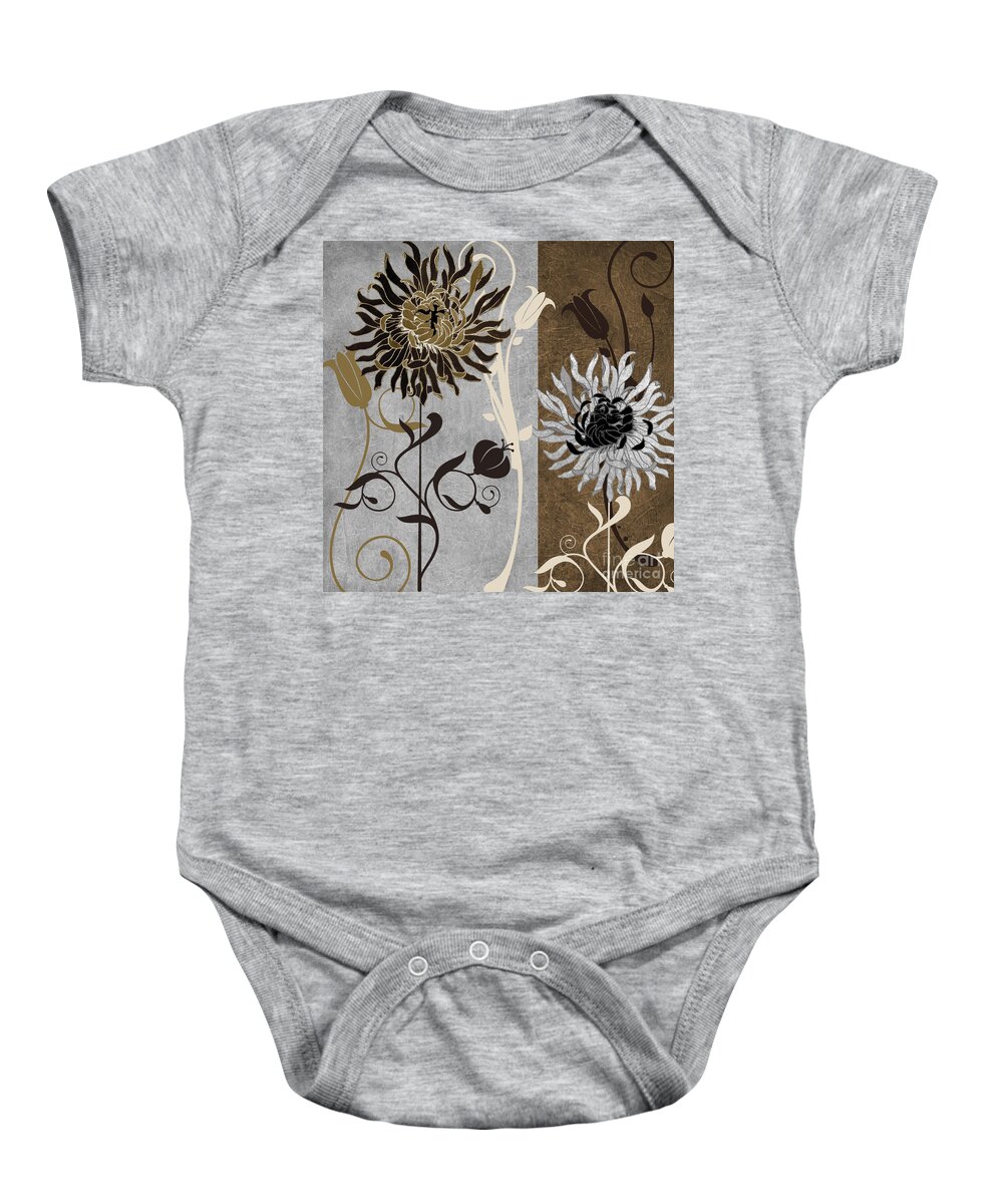 Art Nouveau Baby Onesie featuring the painting Silver and Cinnamon I by Mindy Sommers