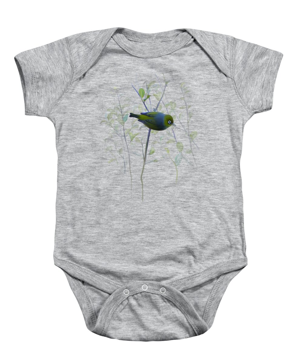 Silvereye Baby Onesie featuring the painting Silvereye by Ivana Westin