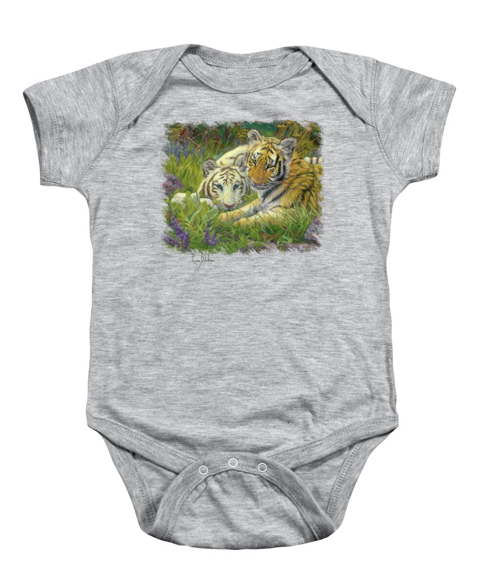 Tiger Baby Onesie featuring the painting Sisters by Lucie Bilodeau