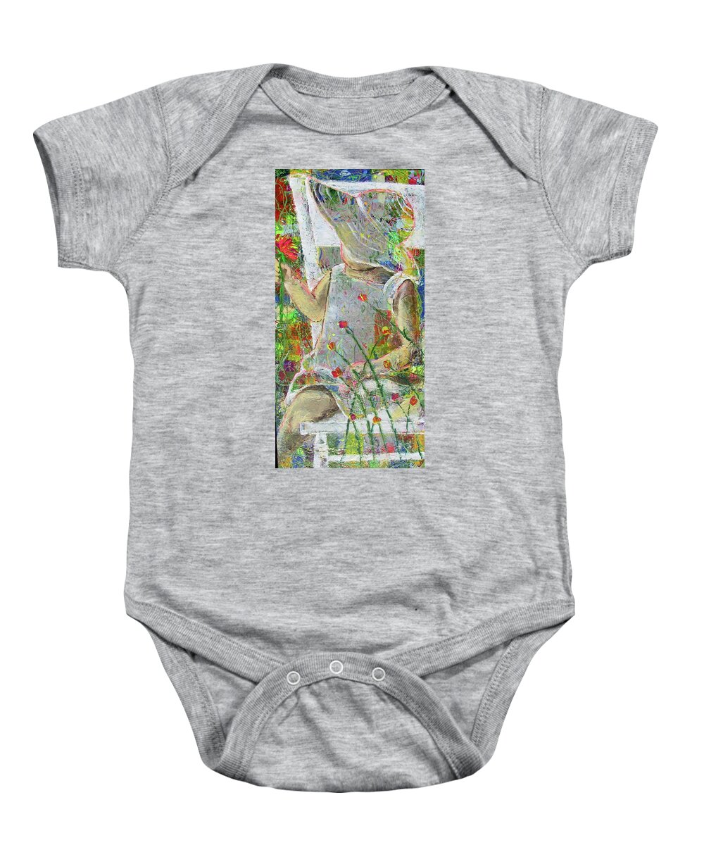 Sitting A Spell Baby Onesie featuring the painting Sitting A Spell... by Jacqueline Athmann