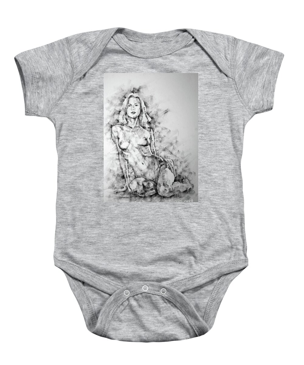 Art Baby Onesie featuring the drawing SketchBook Page 36 Female Sitting Pose Drawing by Dimitar Hristov