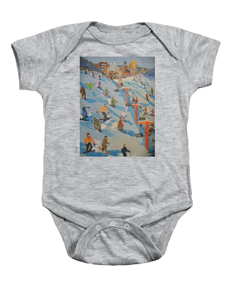 Great Bear Baby Onesie featuring the painting Ski Hill by Rodger Ellingson