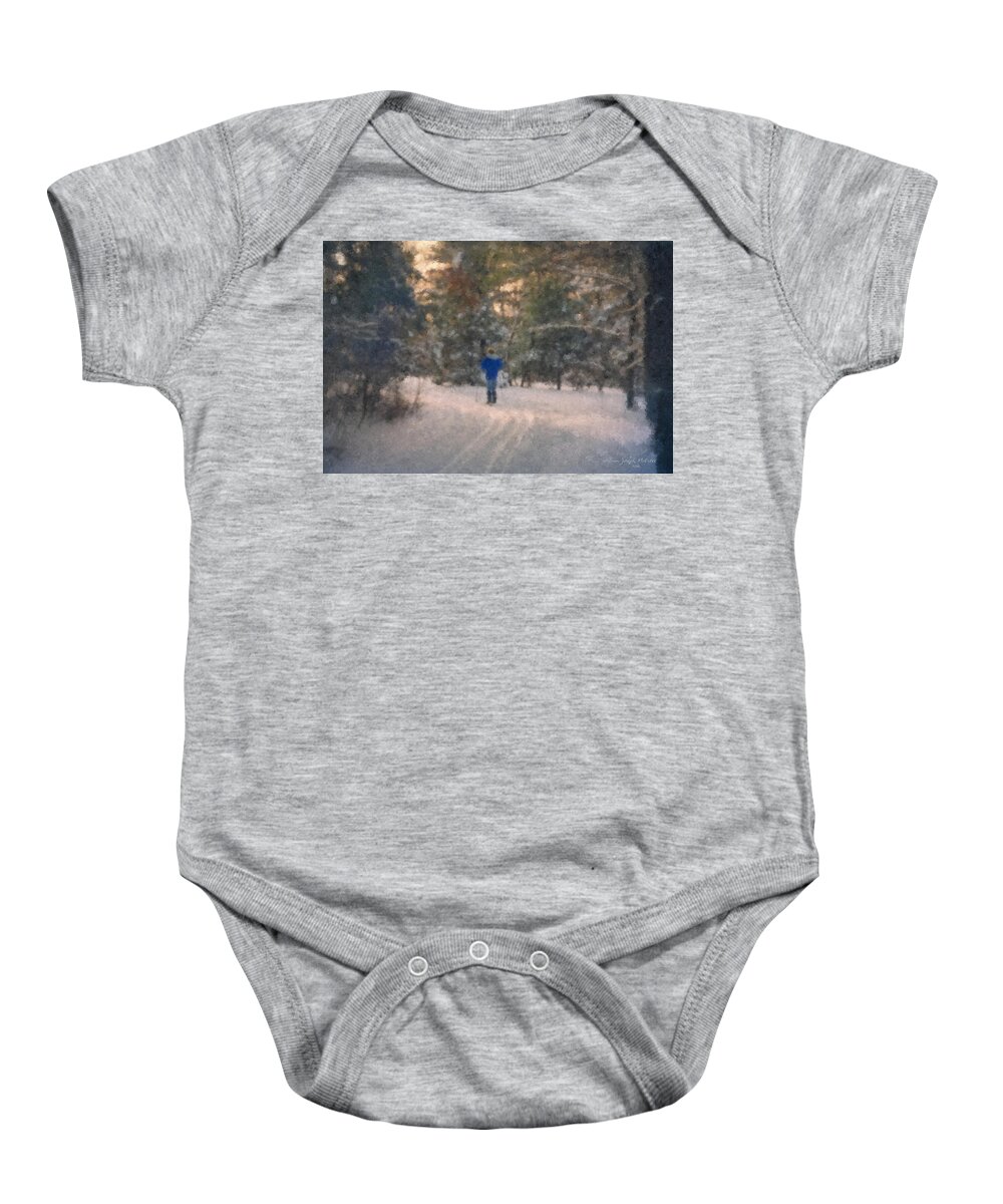 Cross Country Skiing Baby Onesie featuring the painting Skiing Borderland in Afternoon Light by Bill McEntee