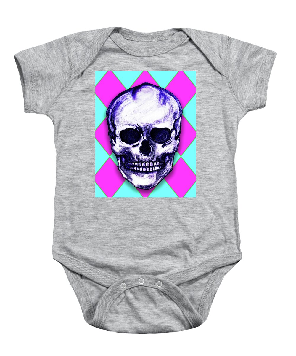 Drawing Baby Onesie featuring the mixed media Skully by Meghan Elizabeth