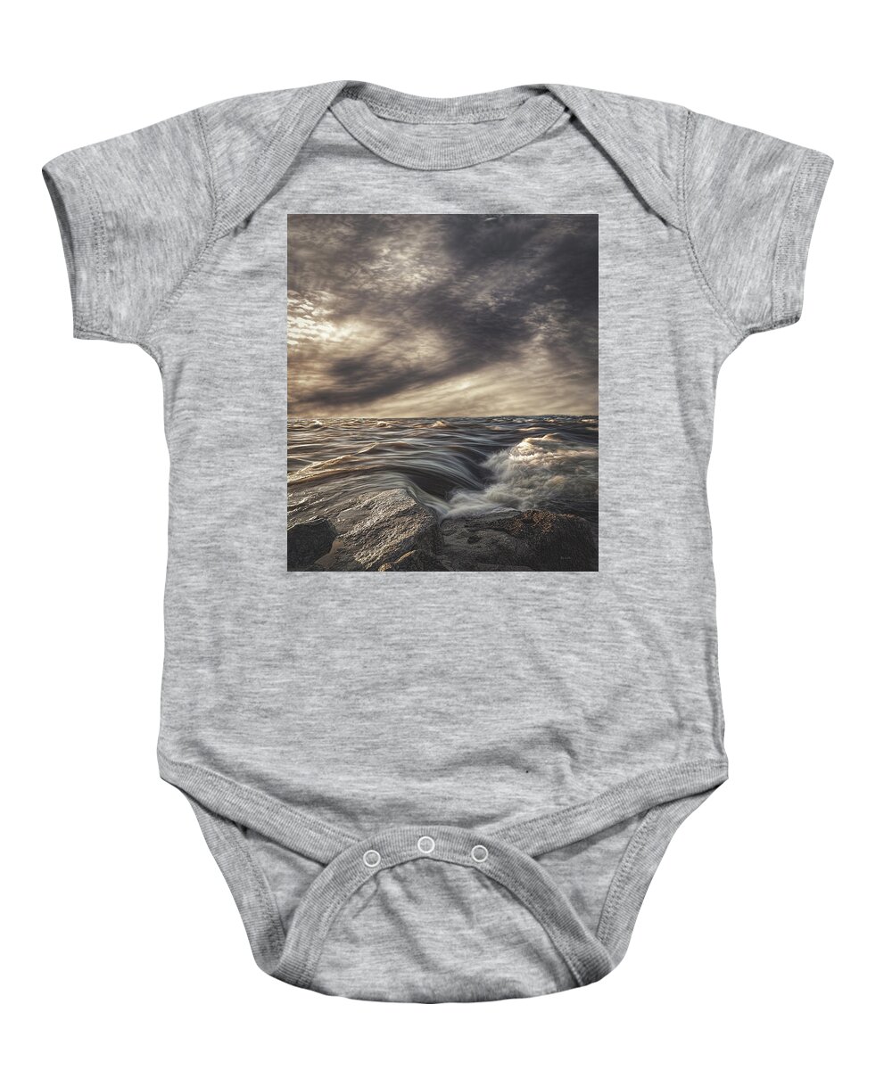 Seascape Baby Onesie featuring the photograph Sky Water Rocks by Bob Orsillo