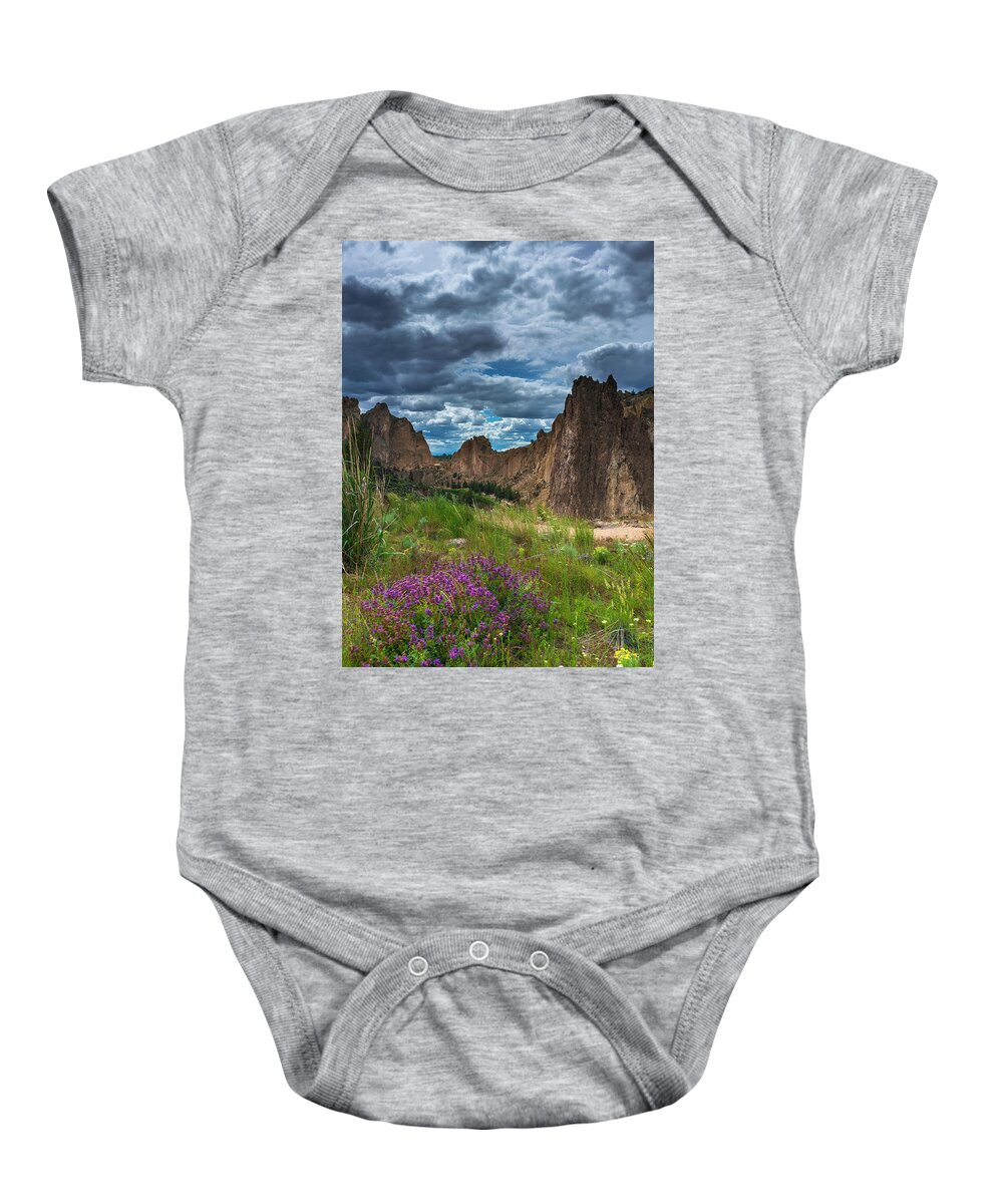  Baby Onesie featuring the photograph Smith Rock by Bryan Xavier