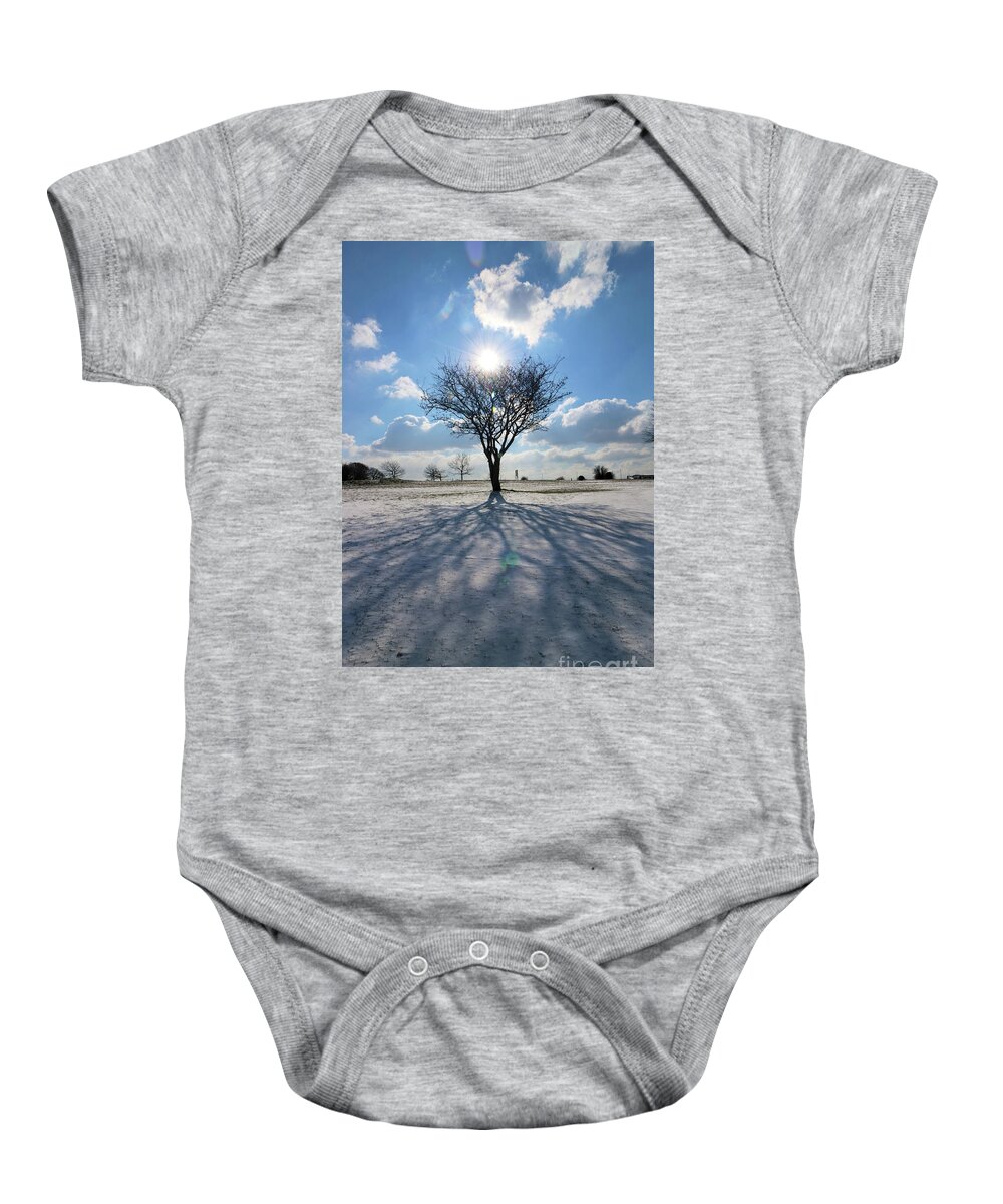 Snow And Sunshine On Epsom Downs Surrey Landscape Snowy Scene Tree Baby Onesie featuring the photograph Snow and Sunshine on Epsom Downs Surrey 4 by Julia Gavin
