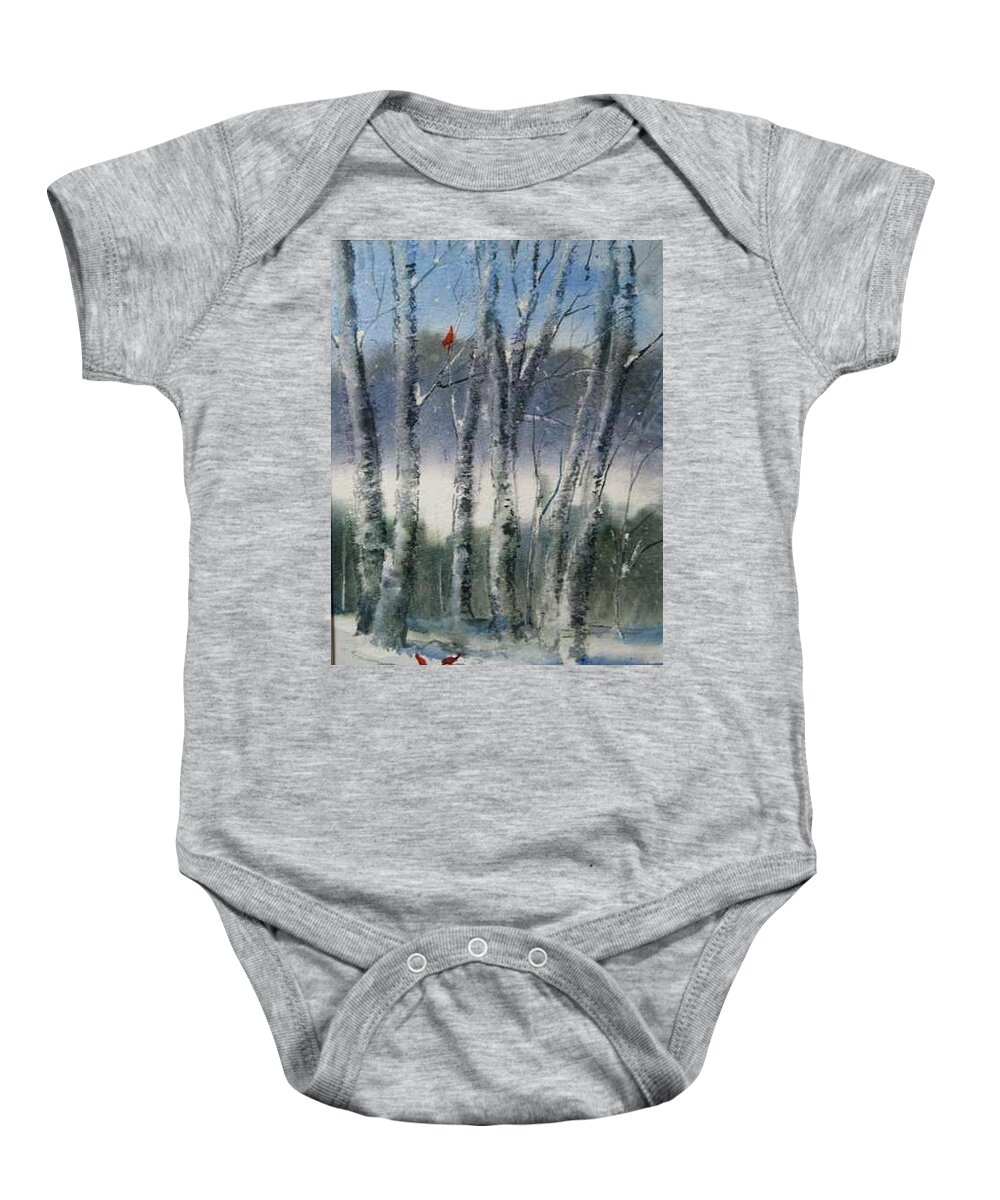  Baby Onesie featuring the painting Snow Birch by Bobby Walters