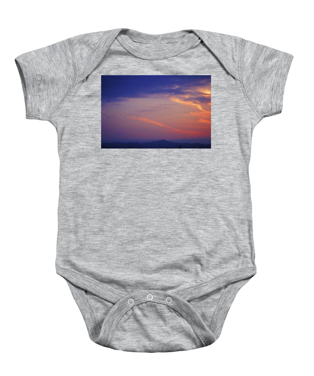 Vermont Baby Onesie featuring the photograph Snow Geese at Sunset by John Burk