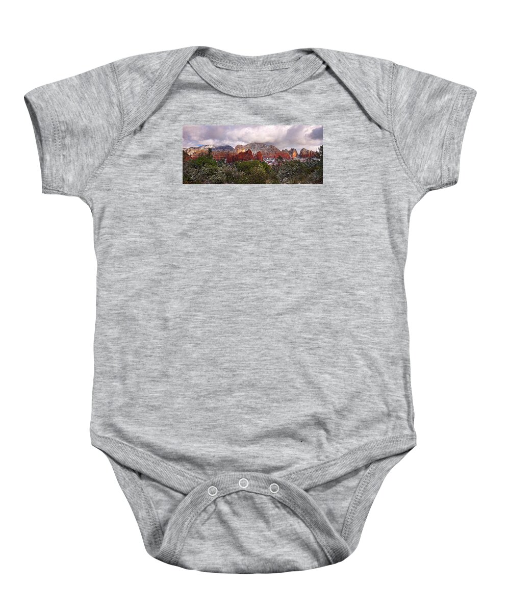 Landscape Baby Onesie featuring the photograph Snow in Heaven Panorama by Leda Robertson
