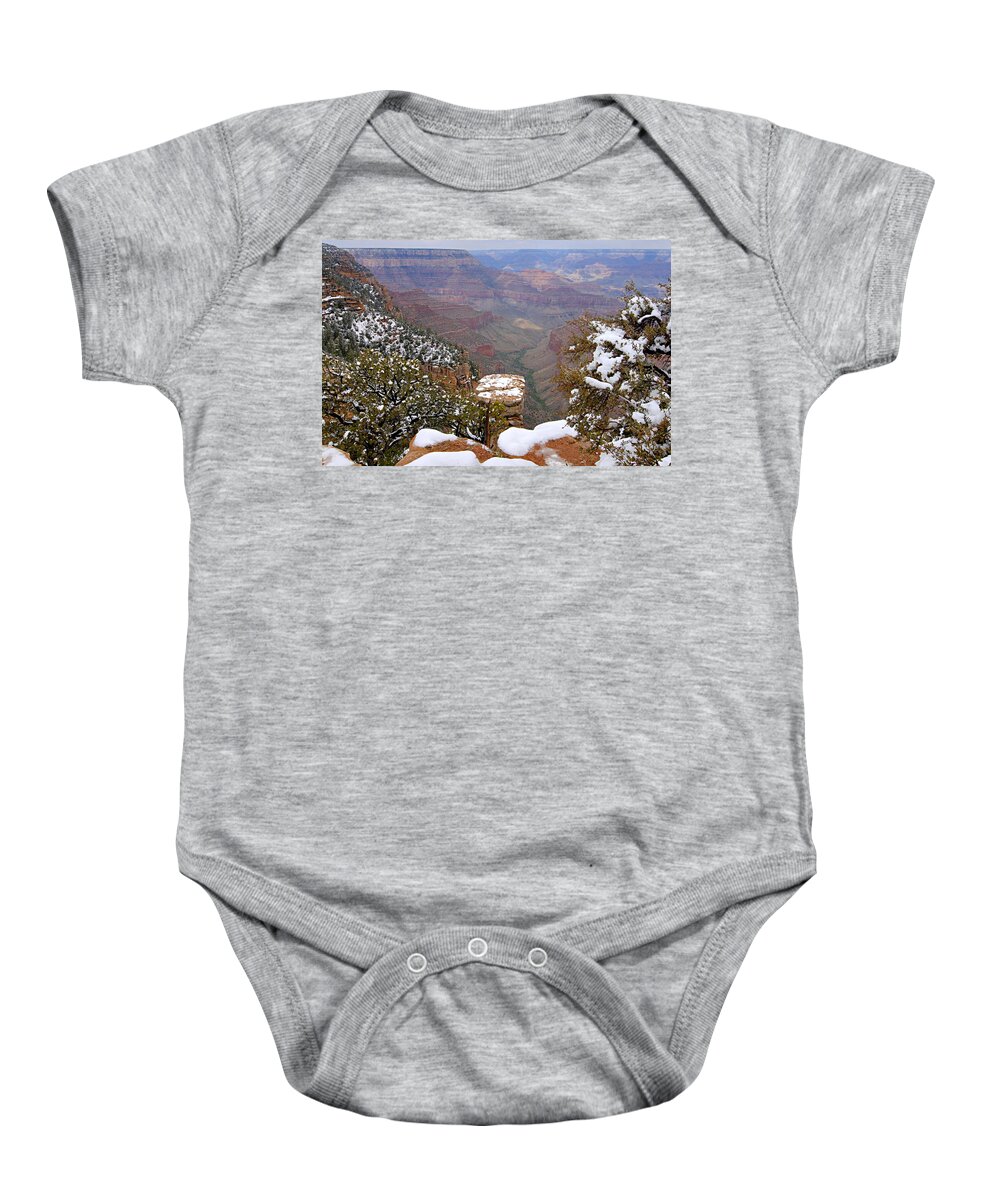Grand Canyon National Park Baby Onesie featuring the photograph Snow on the Grand Canyon by Larry Ricker