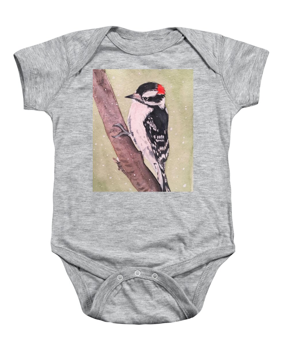 Downy Baby Onesie featuring the painting Snowy Downy by Sonja Jones