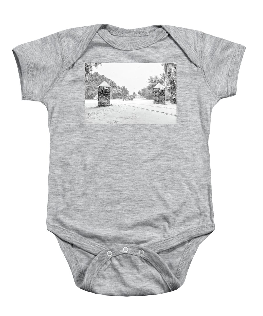 Chisolm Baby Onesie featuring the photograph Snowy Gates of Chisolm Island by Scott Hansen