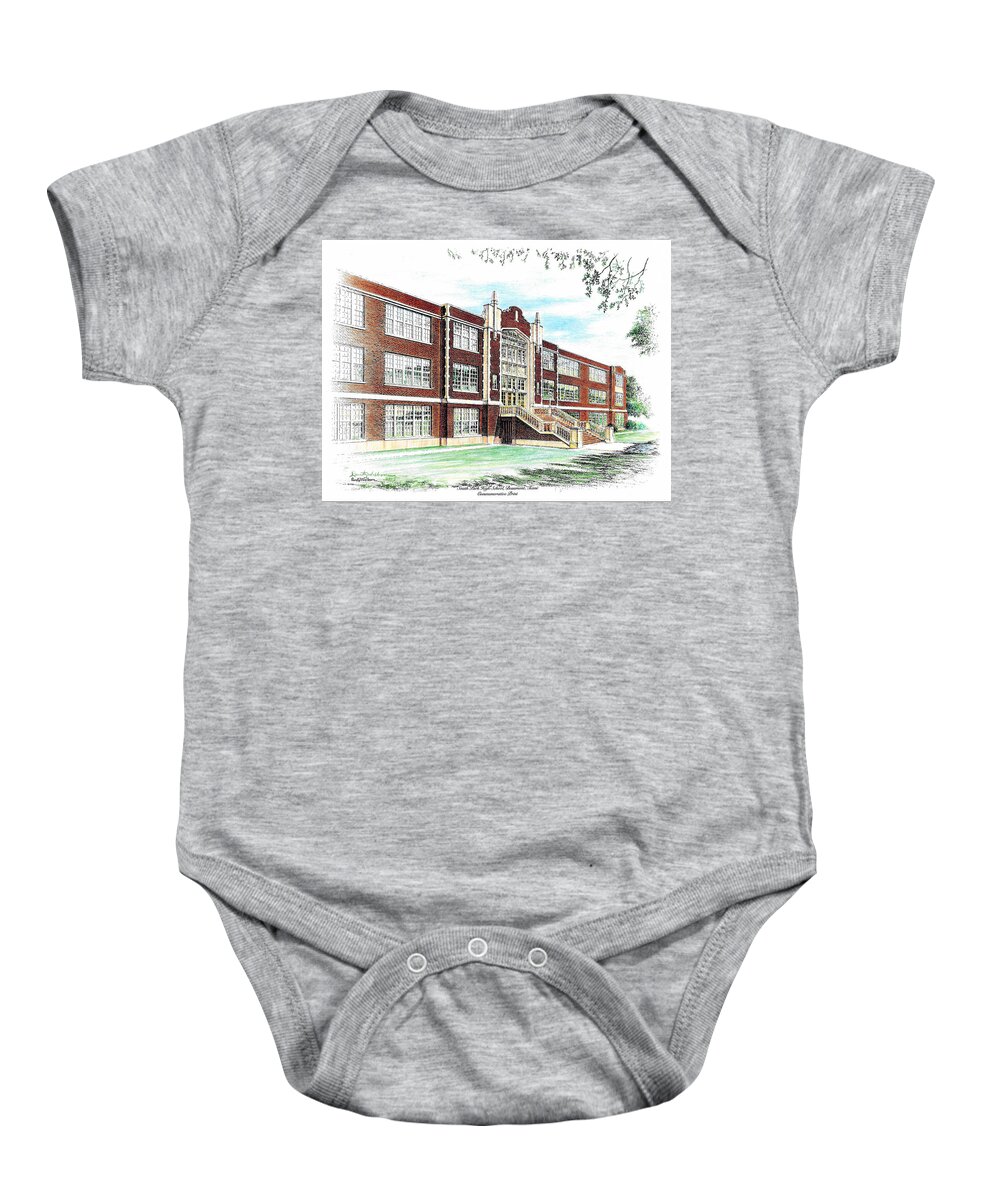 South Park Baby Onesie featuring the drawing South Park High School by Randy Welborn