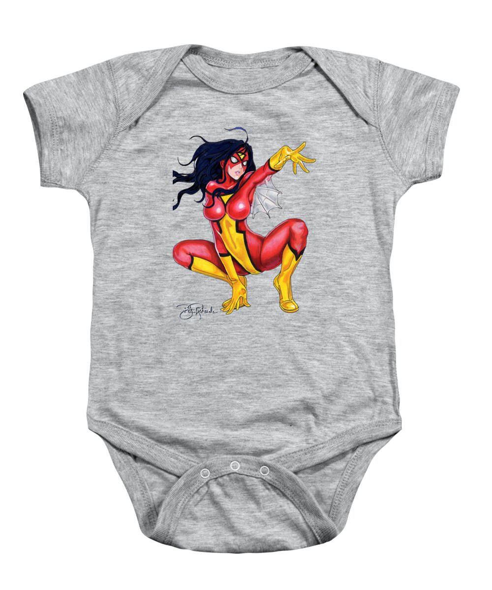 Spider Baby Onesie featuring the drawing Spider Woman - color by Bill Richards