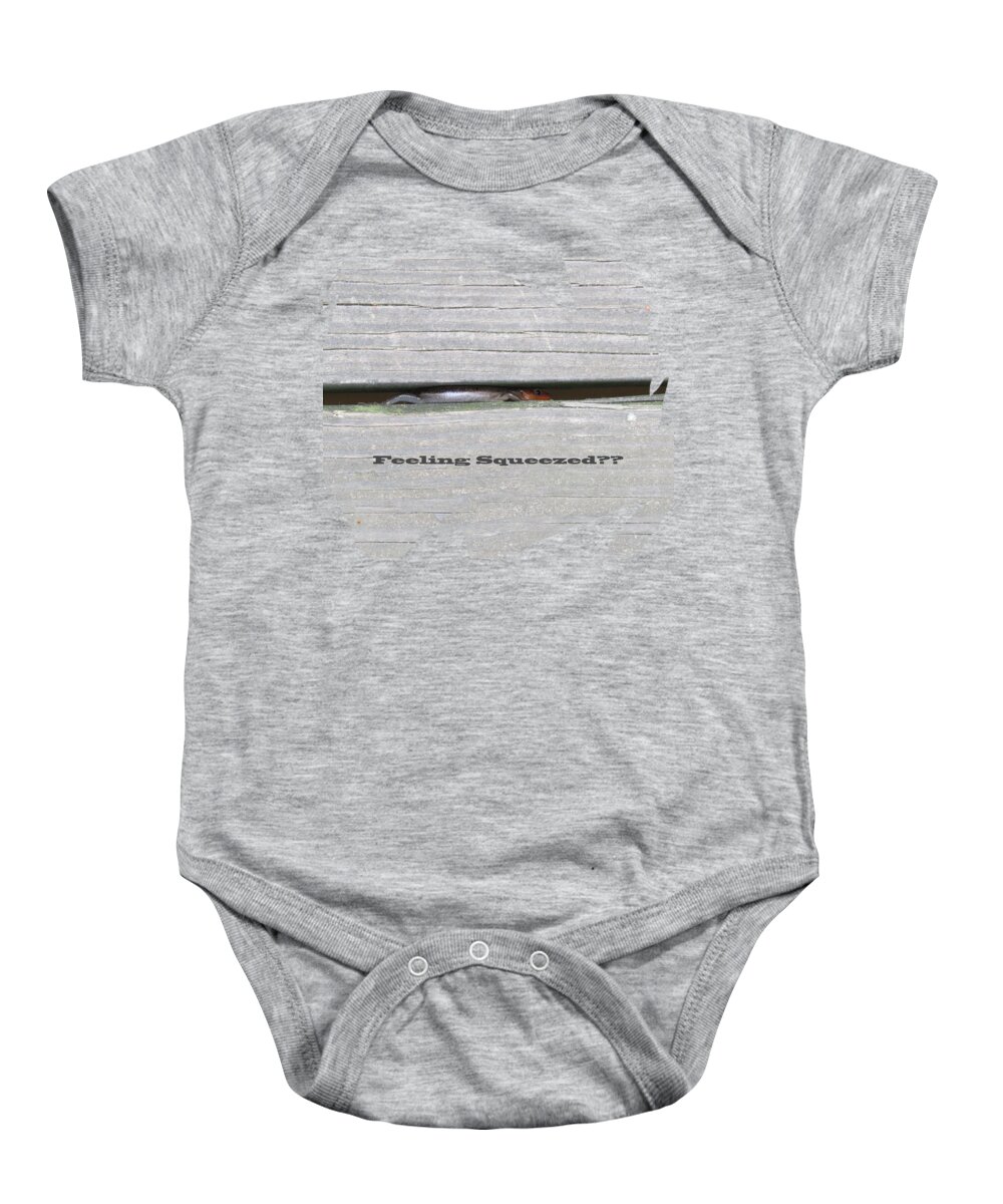 Lizard Baby Onesie featuring the digital art Squeezed by Kathleen Illes