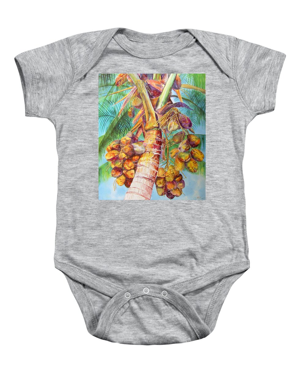 Coconut Tree Baby Onesie featuring the painting Squire's Coconuts by AnnaJo Vahle
