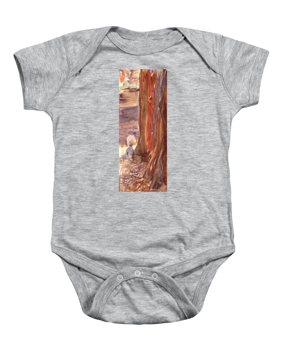 Squirrel Baby Onesie featuring the painting Squirrel by David Ladmore