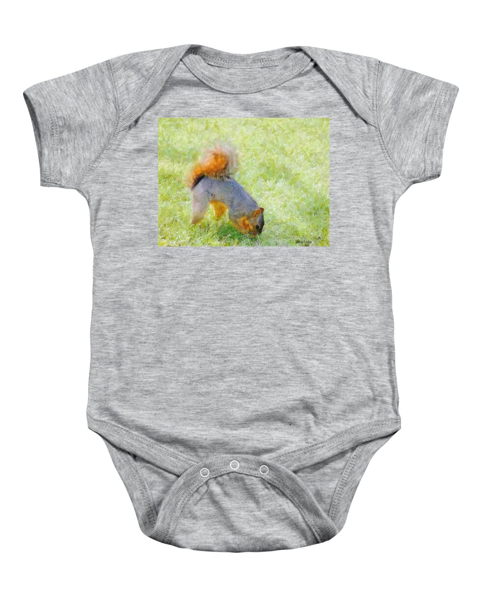 Squirrel Baby Onesie featuring the painting Squirrelly by Jeffrey Kolker