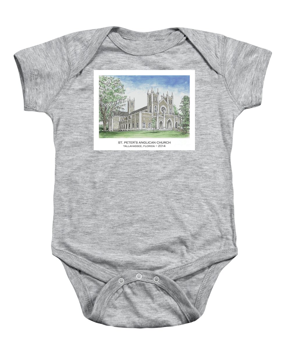 Tallahassee Baby Onesie featuring the painting St. Peter's Anglican Church by Audrey Peaty
