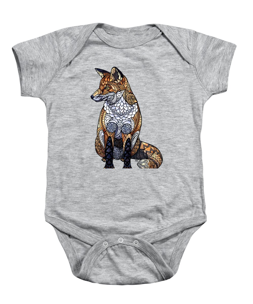 Zentangle Baby Onesie featuring the painting Stained Glass Fox by ZH Field