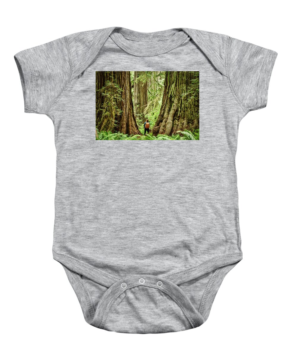 Redwood Baby Onesie featuring the photograph Standing Between the Redwoods by Stuart Litoff
