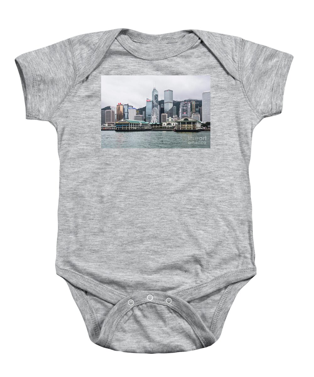 Aig Baby Onesie featuring the photograph Star ferry building terminal in the Central business district of by Didier Marti