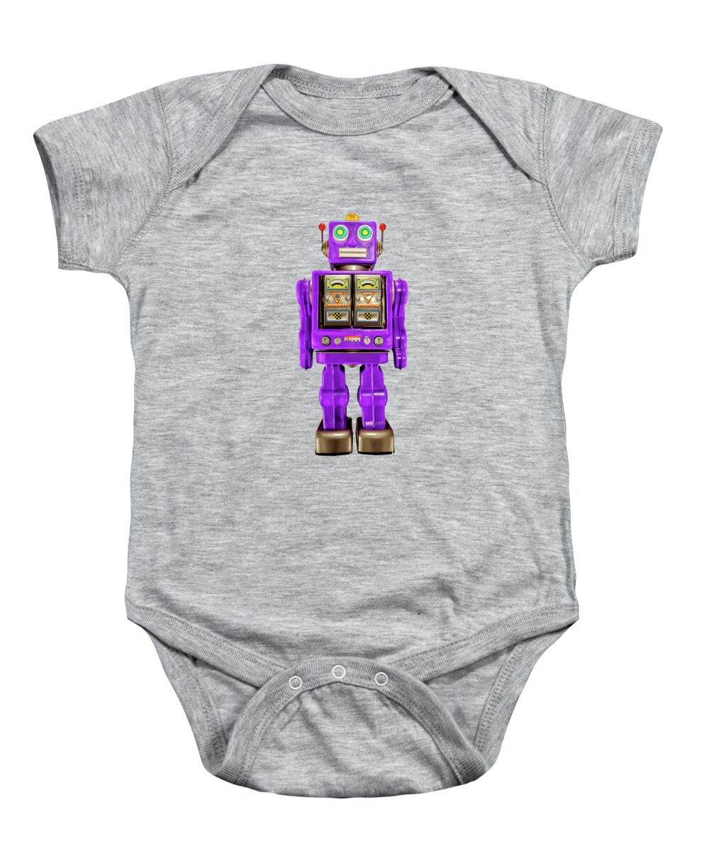 Art Baby Onesie featuring the photograph Star Strider Robot Purple on Black by YoPedro