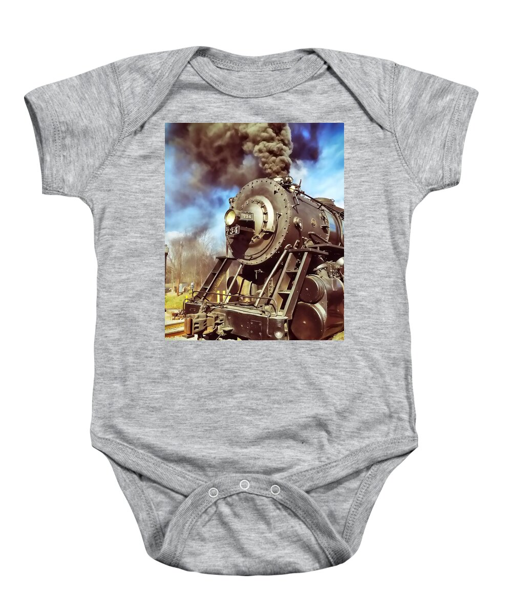 Train Baby Onesie featuring the photograph Steam Engine by Chris Montcalmo