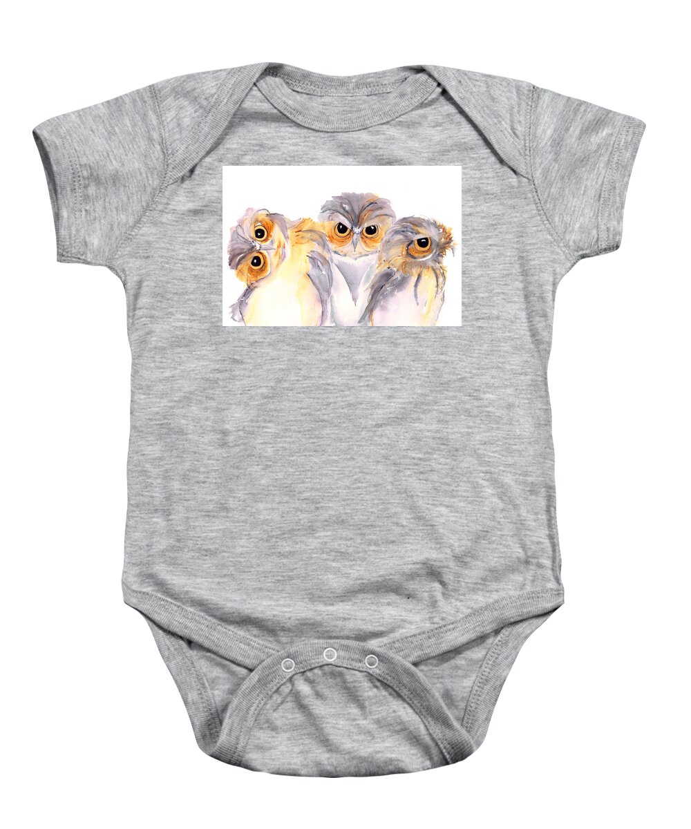 Owl Watercolor Baby Onesie featuring the painting Stickin' Together by Dawn Derman