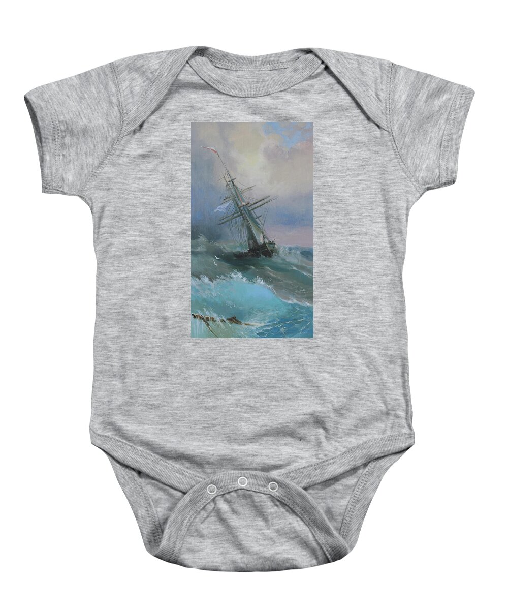 Russian Artists New Wave Baby Onesie featuring the painting Stormy Sails by Ilya Kondrashov
