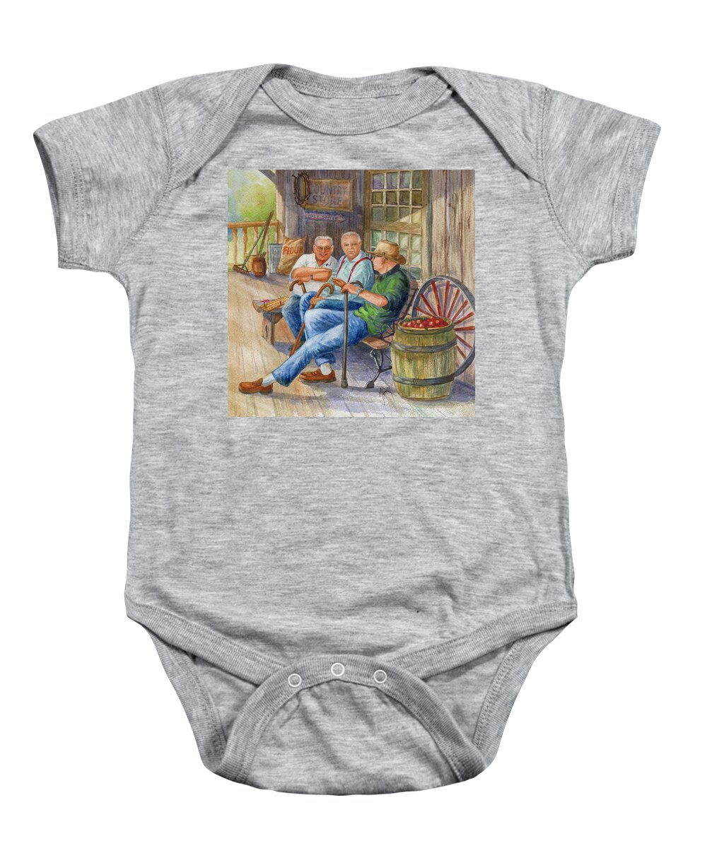 Old Friends Baby Onesie featuring the painting Storyteller Friends by Marilyn Smith