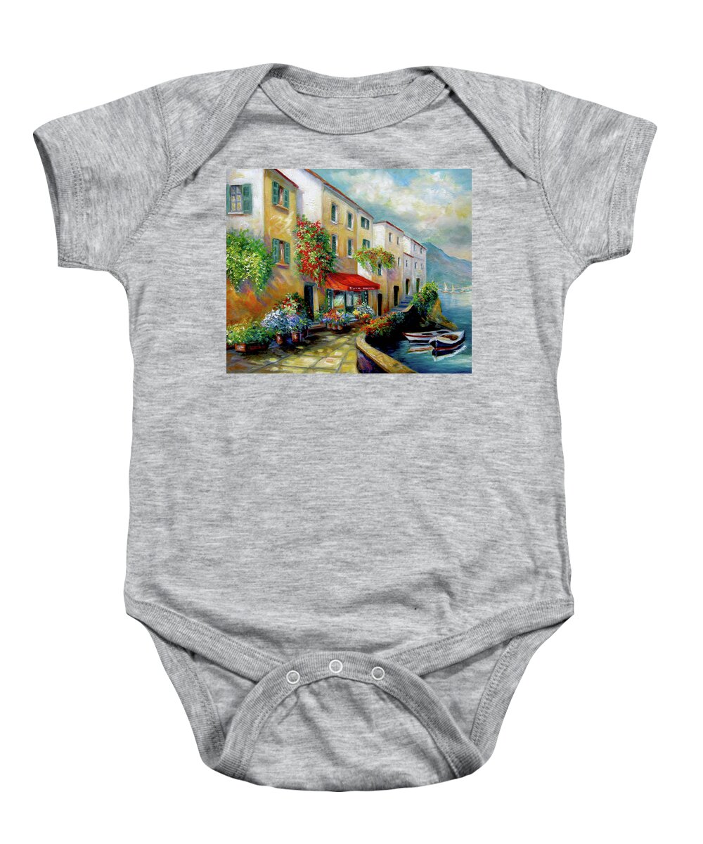  Landscape Baby Onesie featuring the painting Street in Italy by the Sea by Regina Femrite