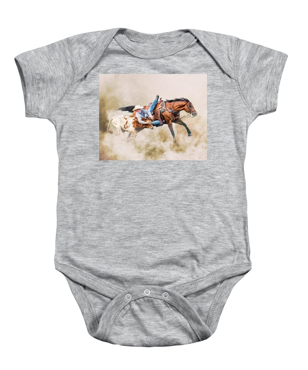 Cowboy Baby Onesie featuring the photograph Strong Hearts and Fast Horses by Ron McGinnis