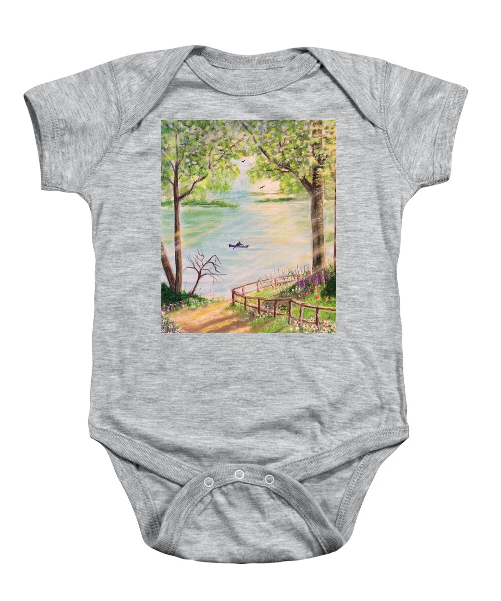 Lake Baby Onesie featuring the painting Summer Path by Ronnie Egerton