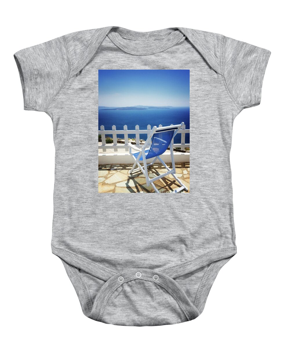 Santorini Baby Onesie featuring the photograph Summer Relax at Santorini by Anastasy Yarmolovich