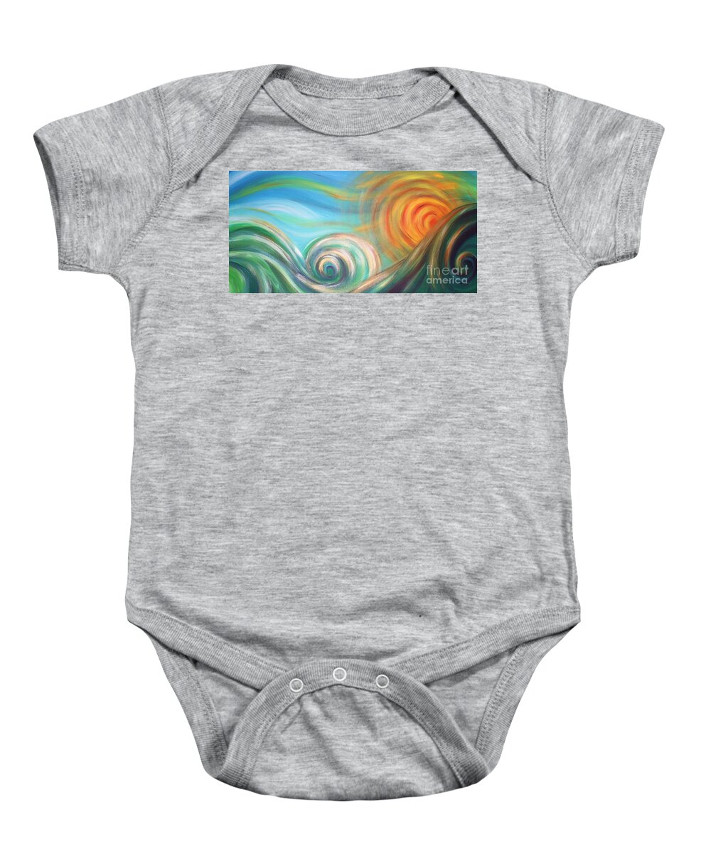 Sea Baby Onesie featuring the painting Sun Surf Sky by Reina Cottier