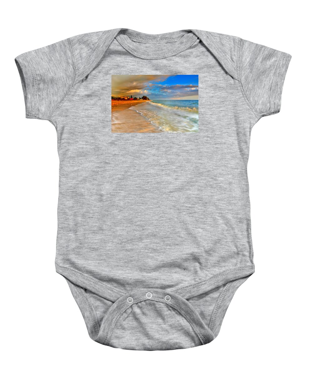 Beach Baby Onesie featuring the photograph Sundown by Alison Belsan Horton