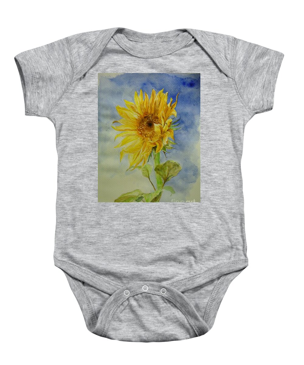 Sunflower Baby Onesie featuring the painting Sunflower Tribute to Van Gogh by Lizzy Forrester